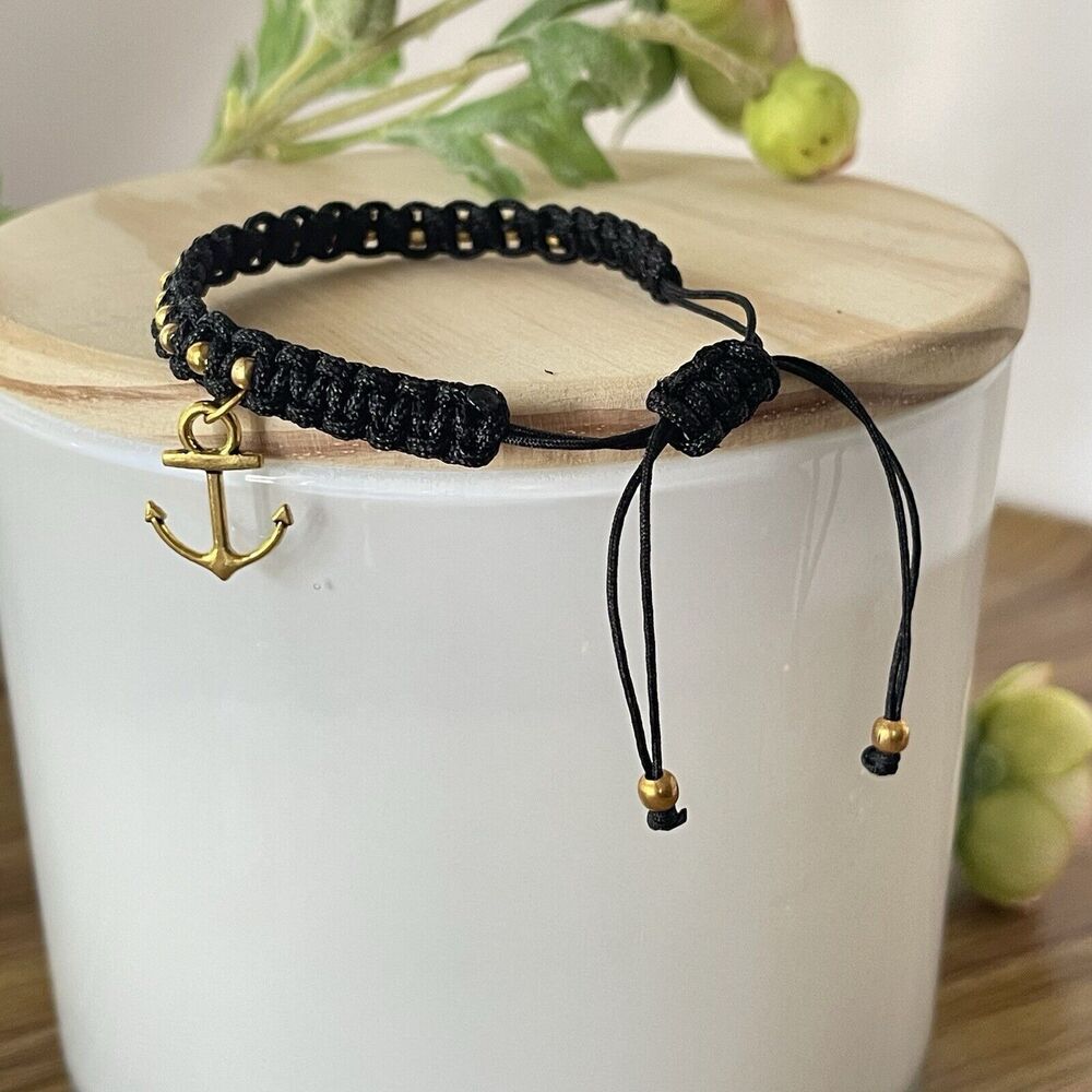 Handmade Black Braided Charm Bracelet Women Mens  Anchor New - Picture 5 of 14